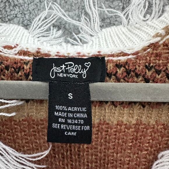 Just Polly NY Small Teddy Bear Knit Sweater Boxy Cut V-Neck Raw Hem Adorable - Picture 6 of 12